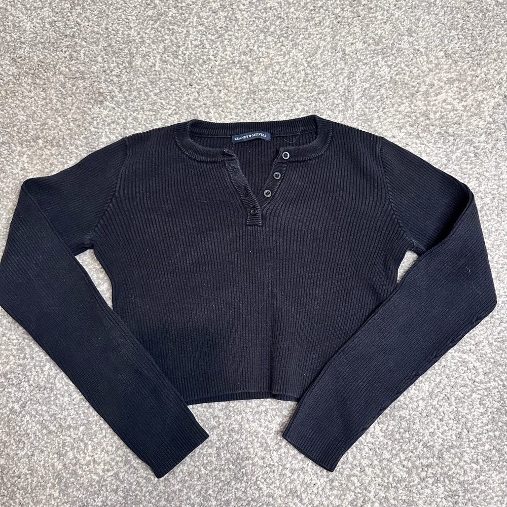 Brand Melville - cropped - Black Ribbed Long Sleeve Top - final sale